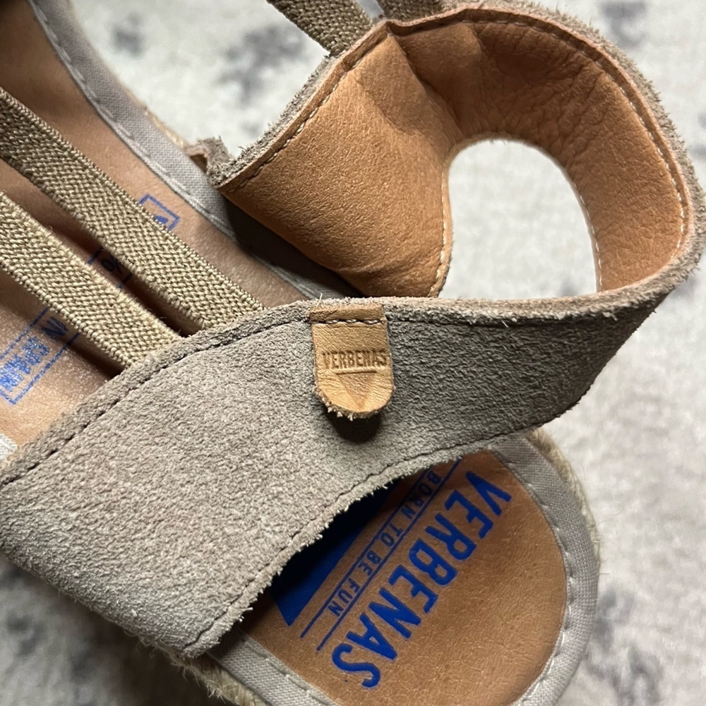 VERBENAS Maika Beachy Boho Tan Genuine Leather Slip On Espadrille Wedges - Picture 6 of 11